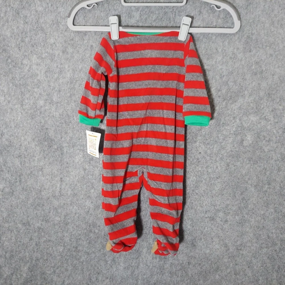 Carters One Piece 6M Christmas Embroidery Reindeer Footie Blanket Sleeper Stripe